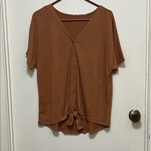 Brown Button-Down Tie-Front Top